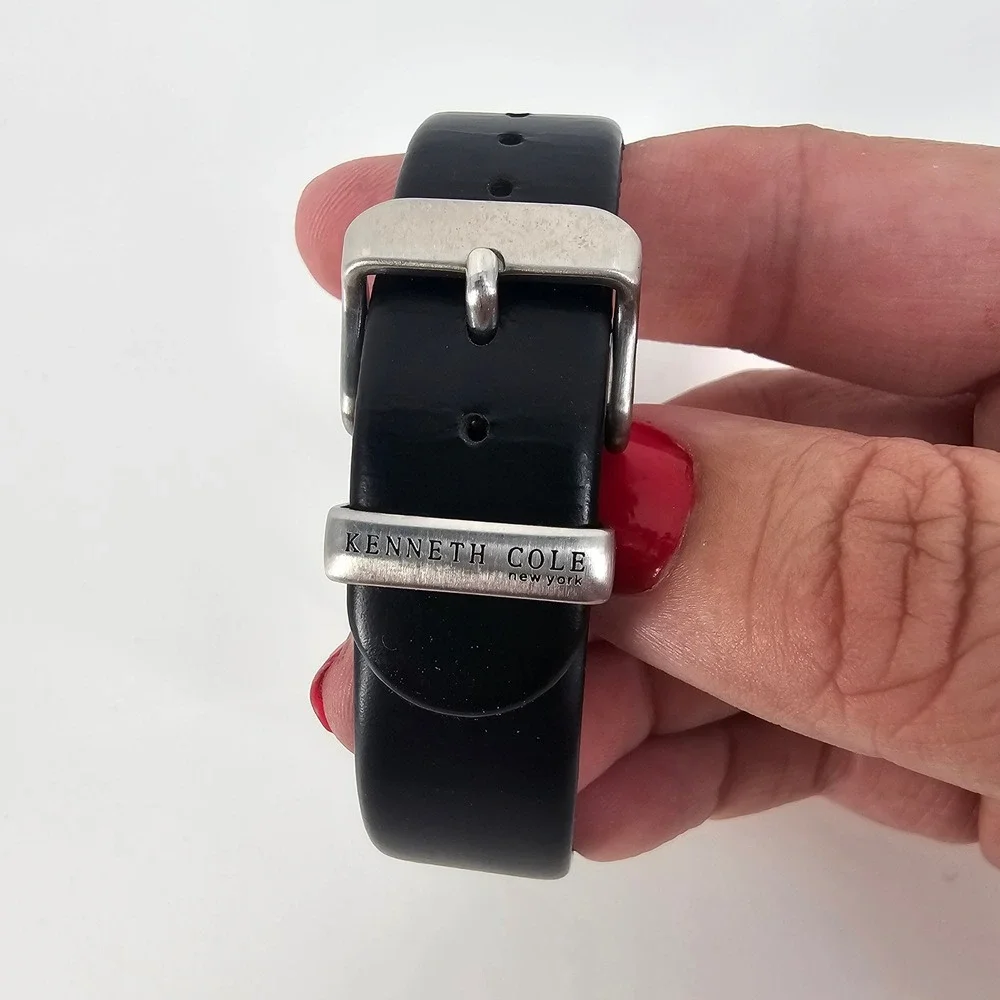 Kenneth Cole Watch Mens Black Leather Square Chronograph Dressy Modern Stainless